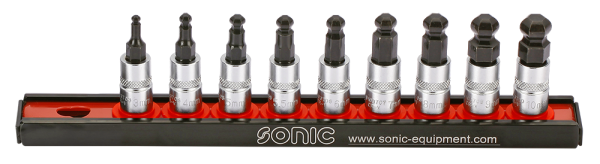 Sonic Equipment 1/4 Innensechskant-Bit-Satz mit Kugel, Steckleiste 9-tlg. 100903