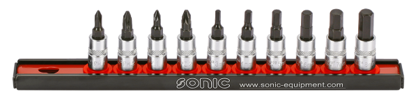 Sonic Equipment 1/4 Kreuz  Innensechskant Bit-Satz auf Steckleiste 10-tlg. 101003