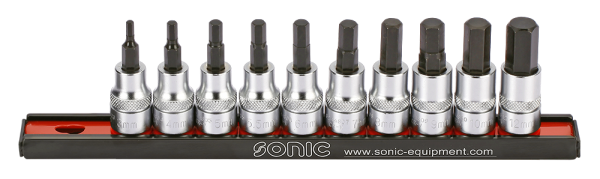 Sonic Equipment 3/8 Innensechskant Biteinsatz-Satz auf Steckleiste 10-tlg. 201003