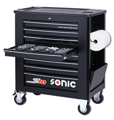 Sonic Equipment Werkstattwagen S10 gefüllt, 302-tlg., Schaum 1/3, schwarz 730209