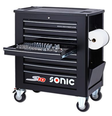 Sonic Equipment Werkstattwagen S10 gefüllt, 339-tlg., schwarz