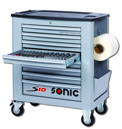 Sonic Equipment Werkstattwagen S10 gefüllt, 471-tlg., Schaum 1/3, grau 747119