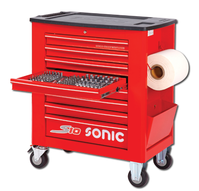 Sonic Equipment Werkstattwagen S10 gefüllt, 527-tlg., Schaum 1/3, rot 752715