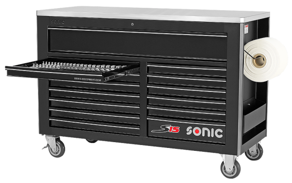 Sonic Equipment Werkstattwagen S15 gefüllt, 600-tlg., schwarz 760544